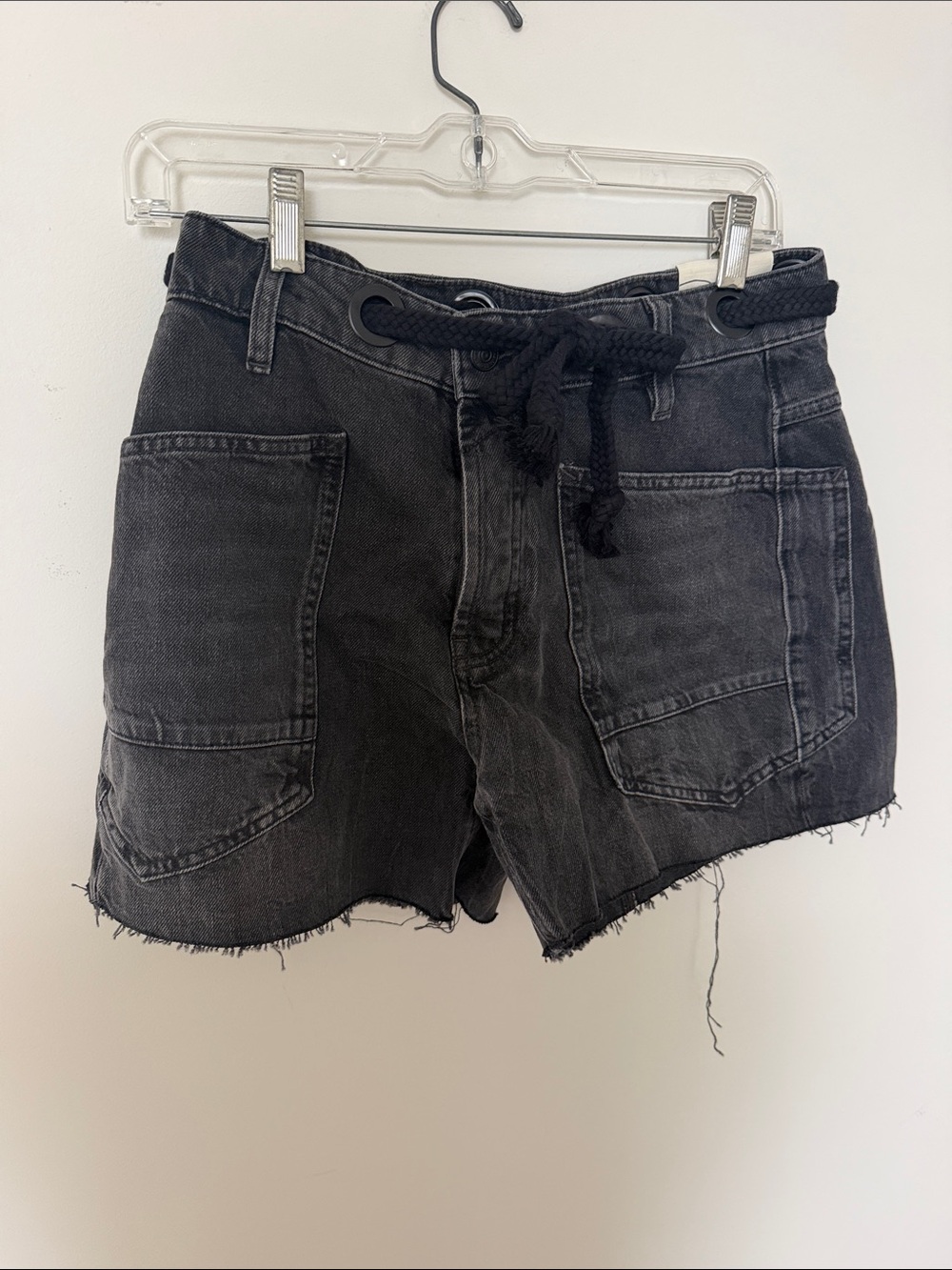 Free People We The Free Washed Black Drawstring Pocket Women's Shorts